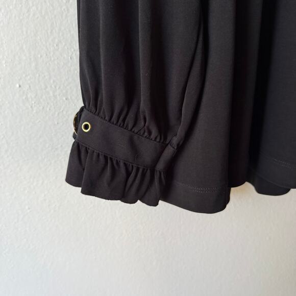 Susan Graver Liquid knit size 3X Black boat neck button cuff blouse - Picture 5 of 11